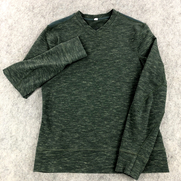 Lululemon Womens Pullover Sweater Medium Green Heather V-Neck Stretch Thumbholes - Picture 1 of 11